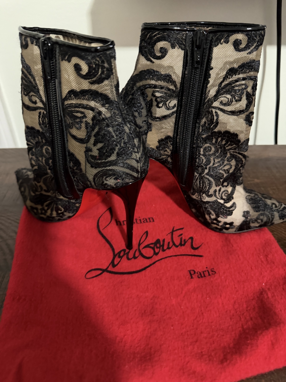 Christian Louboutin Black Lace Booties